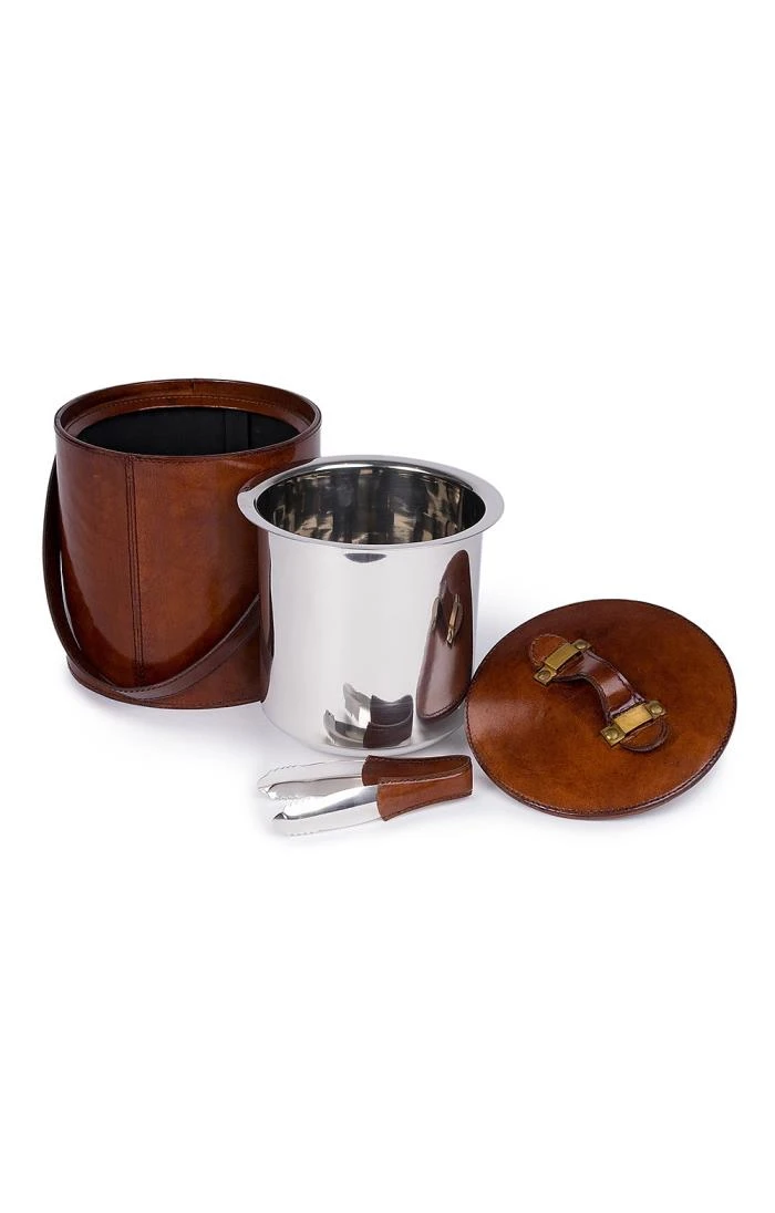 Leather Ice Bucket & Tongs 2 Leather Ice Bucket & Tongs - Image 2