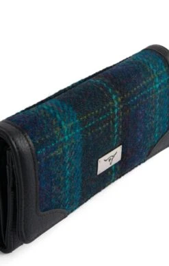 Bute Harris Tweed Flapover Purse -Highland Gift Outlet Store CT15035NAVYBOTTLETARTAN 2