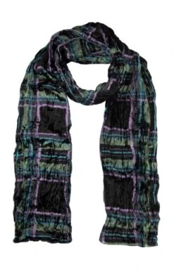 Silk Tartan Velvet Scarf -Highland Gift Outlet Store TF00073GREENBLACK 1
