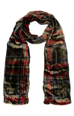 Silk Tartan Velvet Scarf -Highland Gift Outlet Store TF00073OLIVE 1